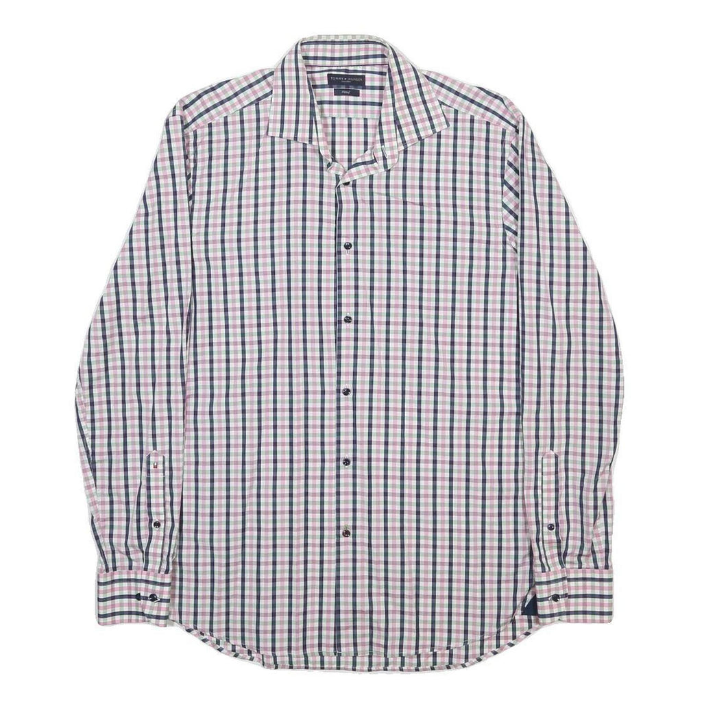 TOMMY HILFIGER Mens Blue & Pink Check Shirt L Classic Cotton Button Down