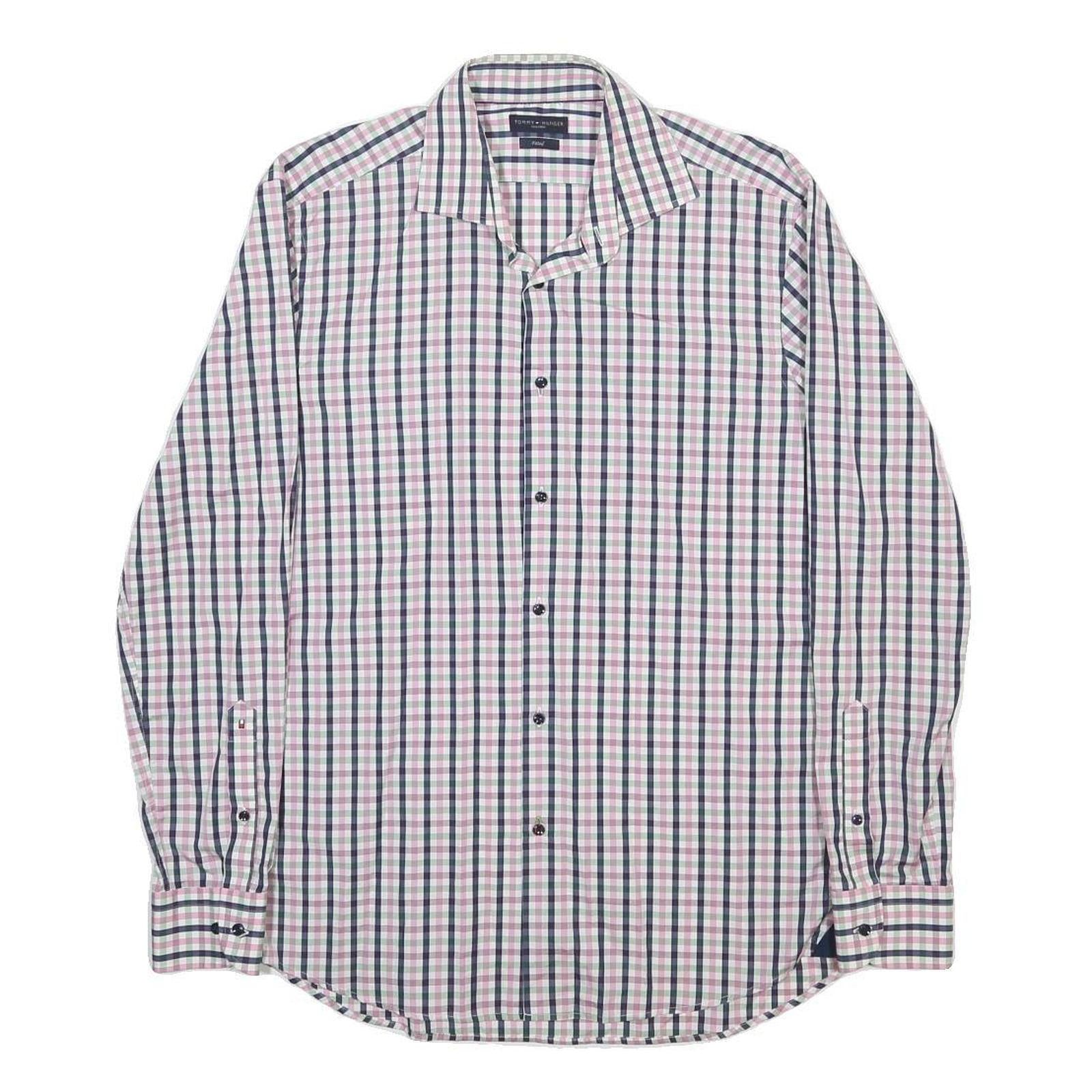 TOMMY HILFIGER Mens Blue & Pink Check Shirt L Classic Cotton Button Down