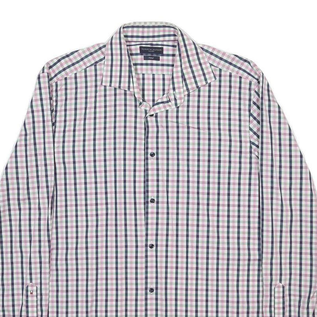 TOMMY HILFIGER Mens Blue & Pink Check Shirt L Classic Cotton Button Down