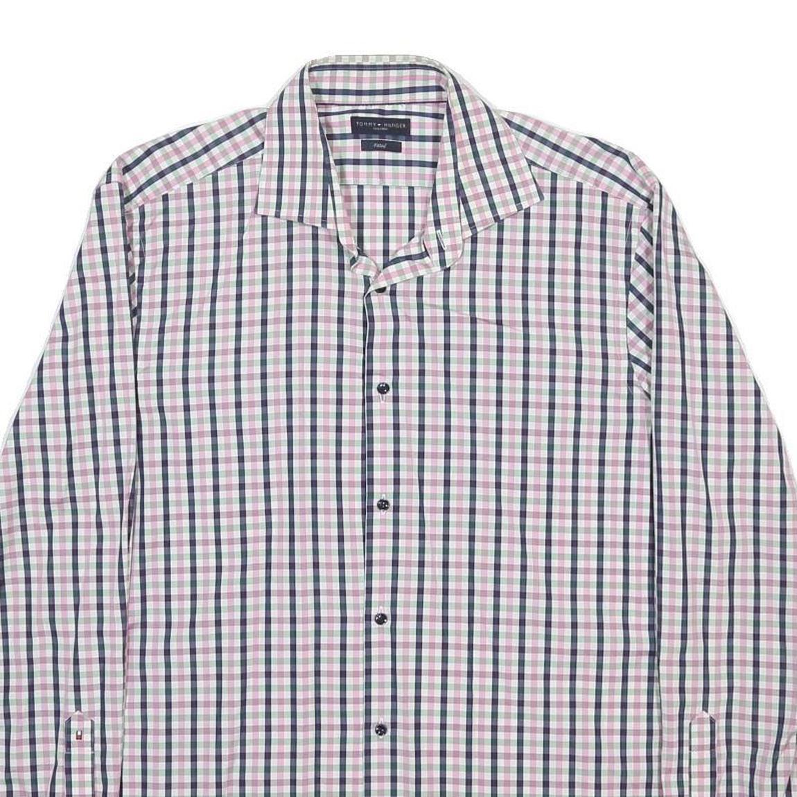 TOMMY HILFIGER Mens Blue & Pink Check Shirt L Classic Cotton Button Down