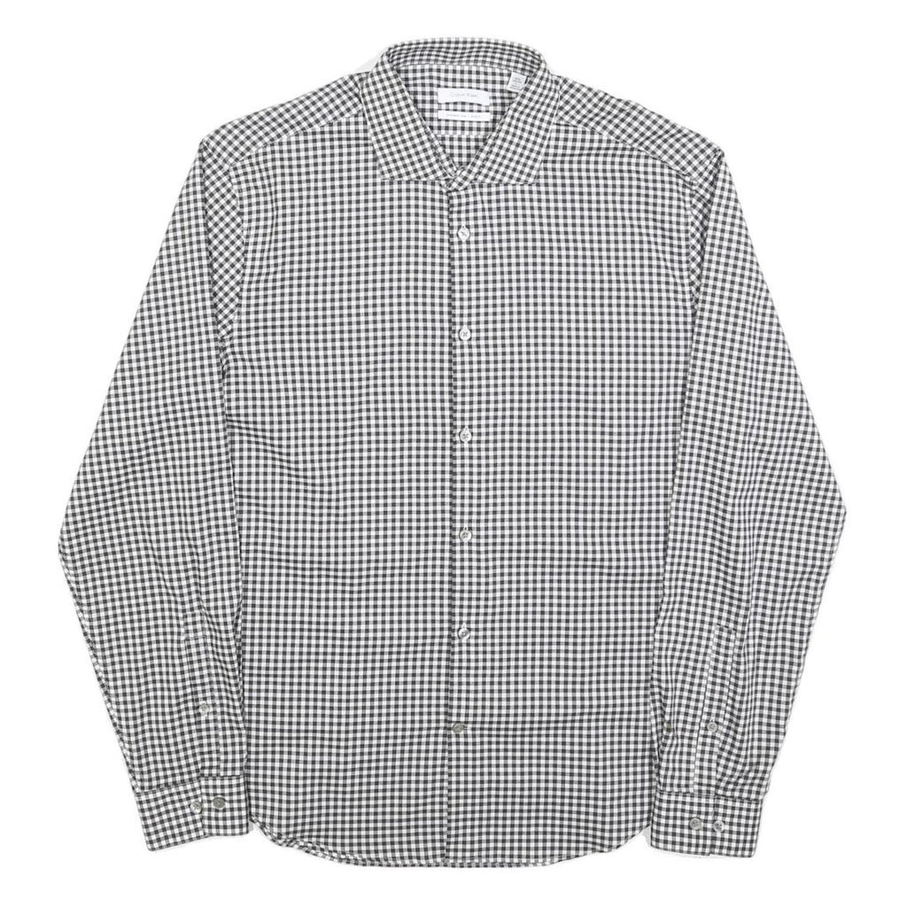 CALVIN KLEIN Mens Black & White Check Shirt L Cotton Blend Long Sleeve Button