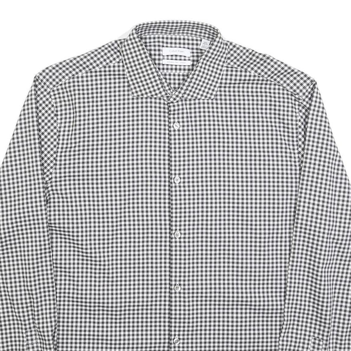 CALVIN KLEIN Mens Black & White Check Shirt L Cotton Blend Long Sleeve Button