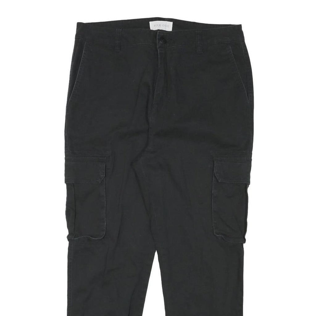 PIER ONE Mens Black Slim Cargo Cotton Blend Trousers W32 L27 Zip Pockets