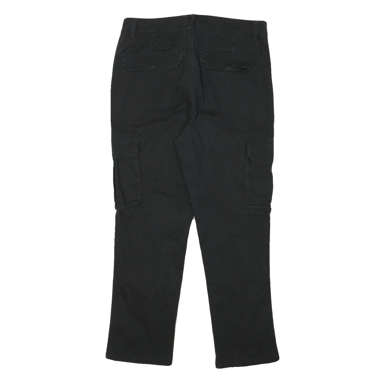 PIER ONE Mens Black Slim Cargo Cotton Blend Trousers W32 L27 Zip Pockets