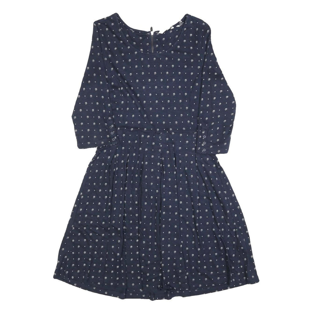 FAT FACE Womens Navy Blue Cotton Blend Day Dress Polka Dot 3/4 Sleeve UK 12