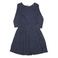 FAT FACE Womens Navy Blue Cotton Blend Day Dress Polka Dot 3/4 Sleeve UK 12