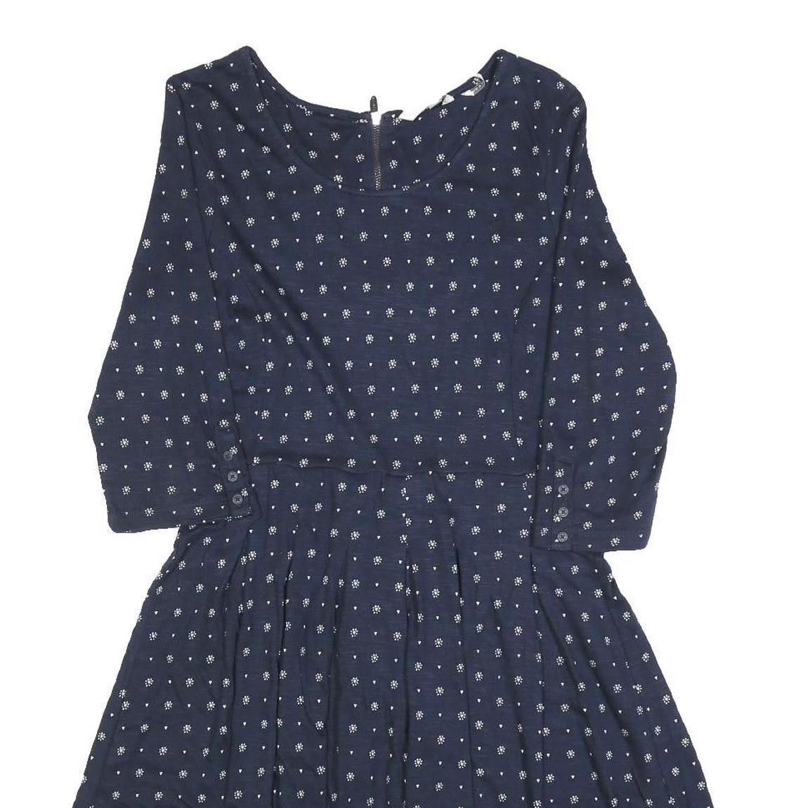 FAT FACE Womens Navy Blue Cotton Blend Day Dress Polka Dot 3/4 Sleeve UK 12