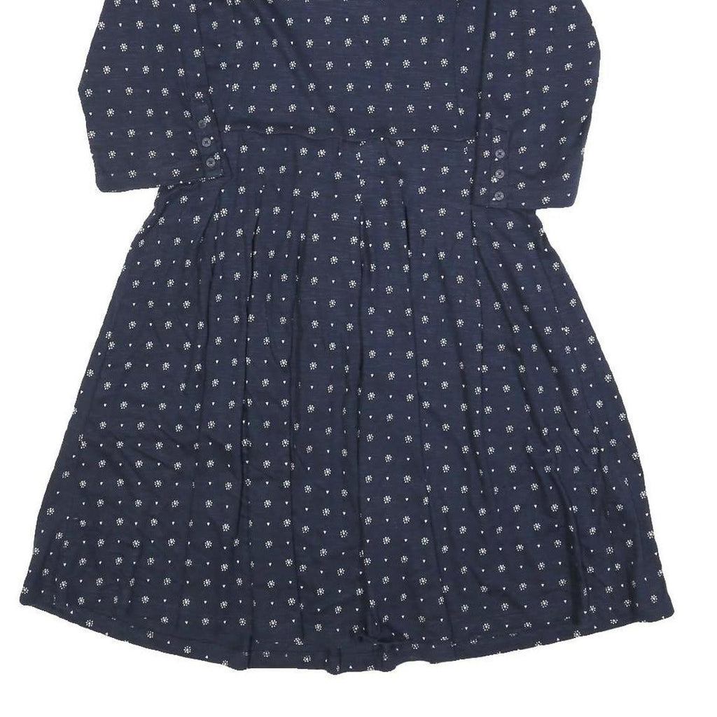 FAT FACE Womens Navy Blue Cotton Blend Day Dress Polka Dot 3/4 Sleeve UK 12