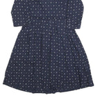 FAT FACE Womens Navy Blue Cotton Blend Day Dress Polka Dot 3/4 Sleeve UK 12