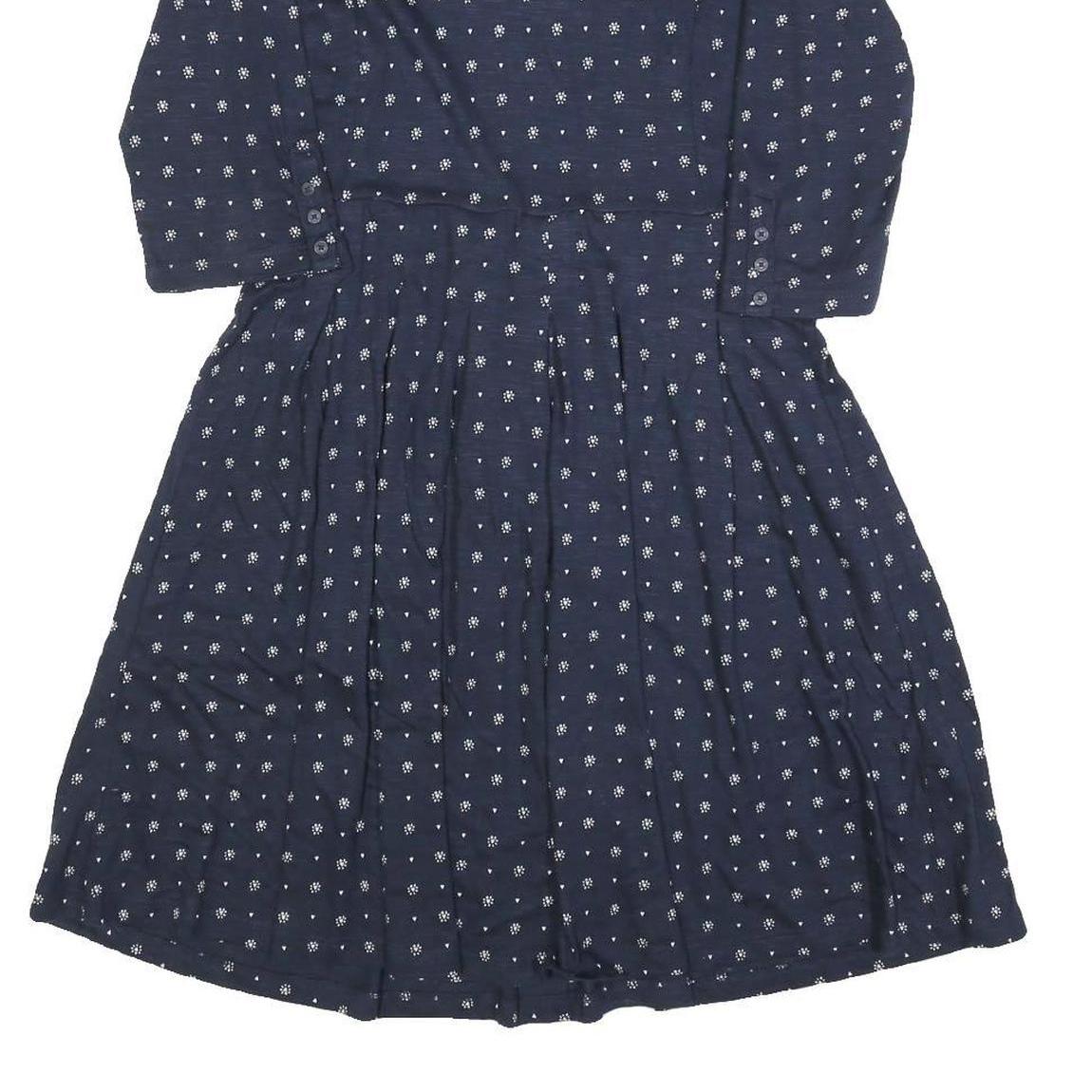 FAT FACE Womens Navy Blue Cotton Blend Day Dress Polka Dot 3/4 Sleeve UK 12