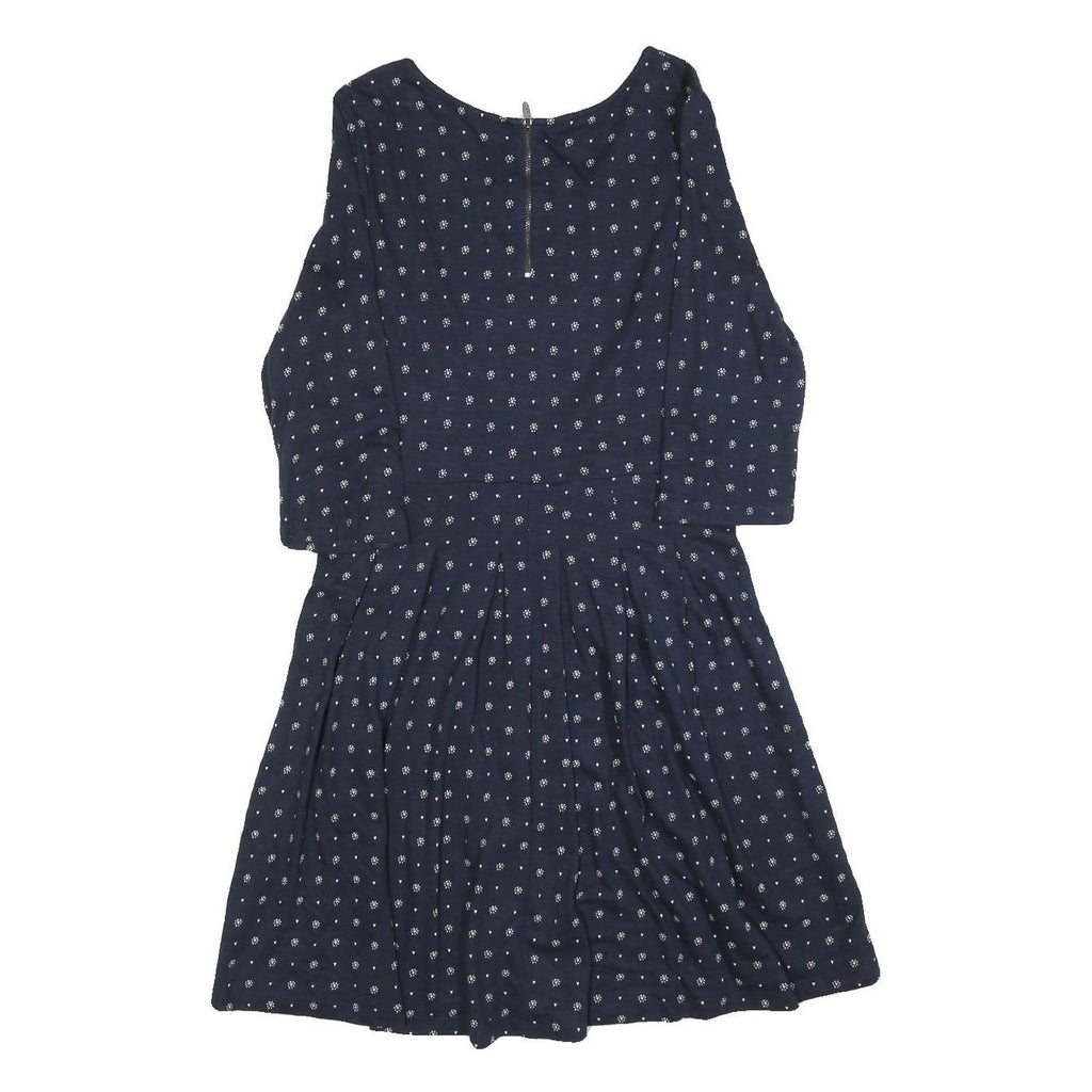 FAT FACE Womens Navy Blue Cotton Blend Day Dress Polka Dot 3/4 Sleeve UK 12