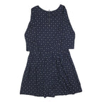 FAT FACE Womens Navy Blue Cotton Blend Day Dress Polka Dot 3/4 Sleeve UK 12