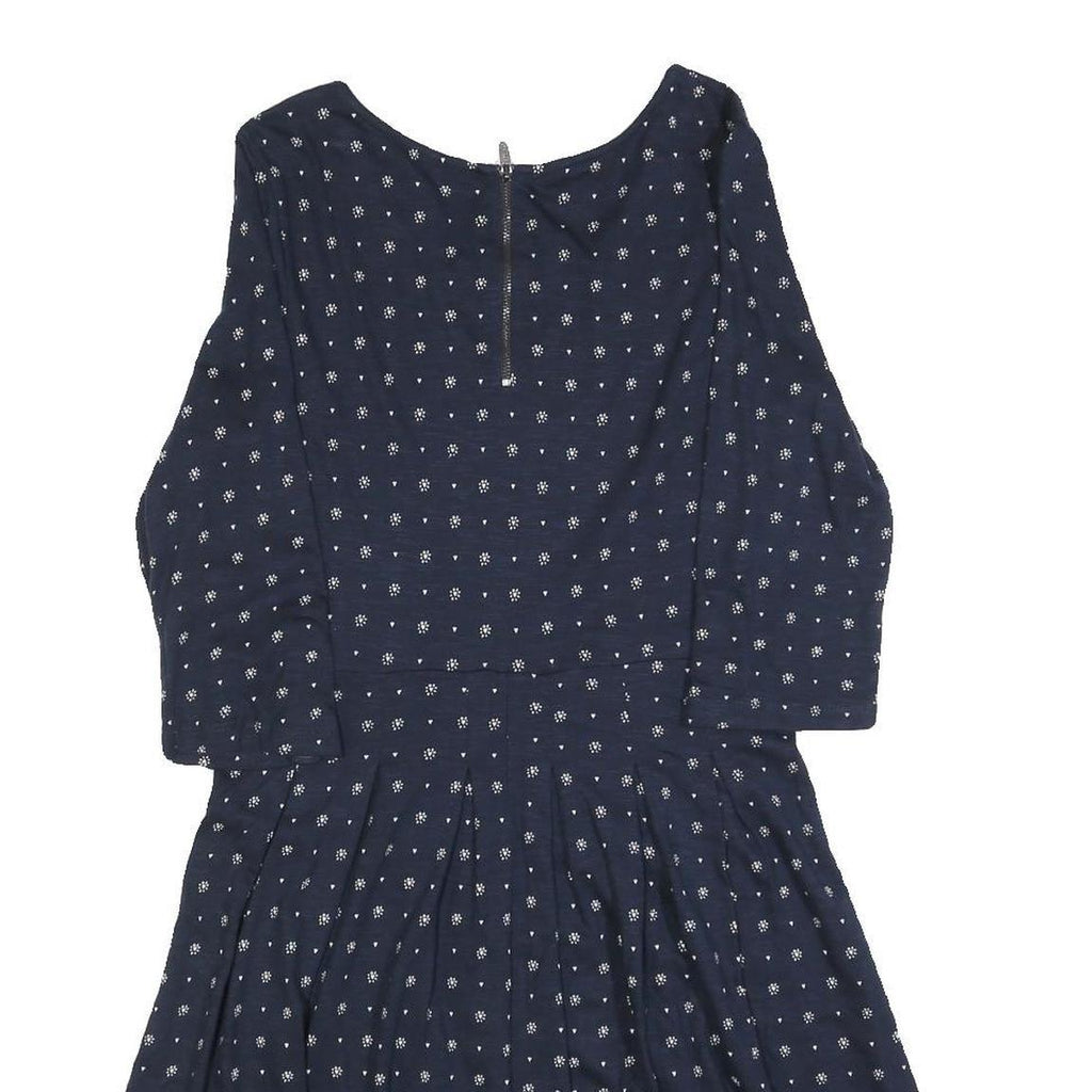 FAT FACE Womens Navy Blue Cotton Blend Day Dress Polka Dot 3/4 Sleeve UK 12
