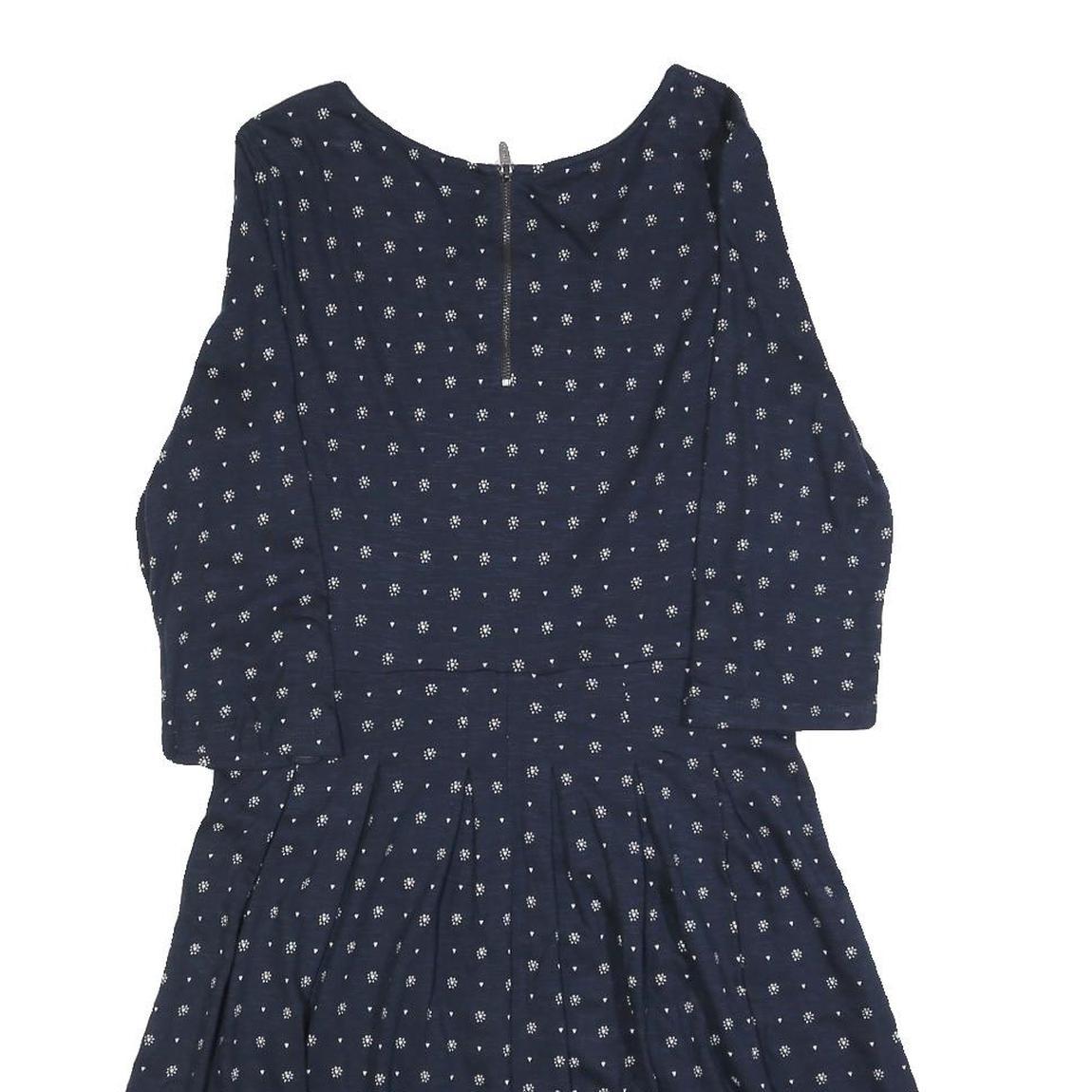 FAT FACE Womens Navy Blue Cotton Blend Day Dress Polka Dot 3/4 Sleeve UK 12