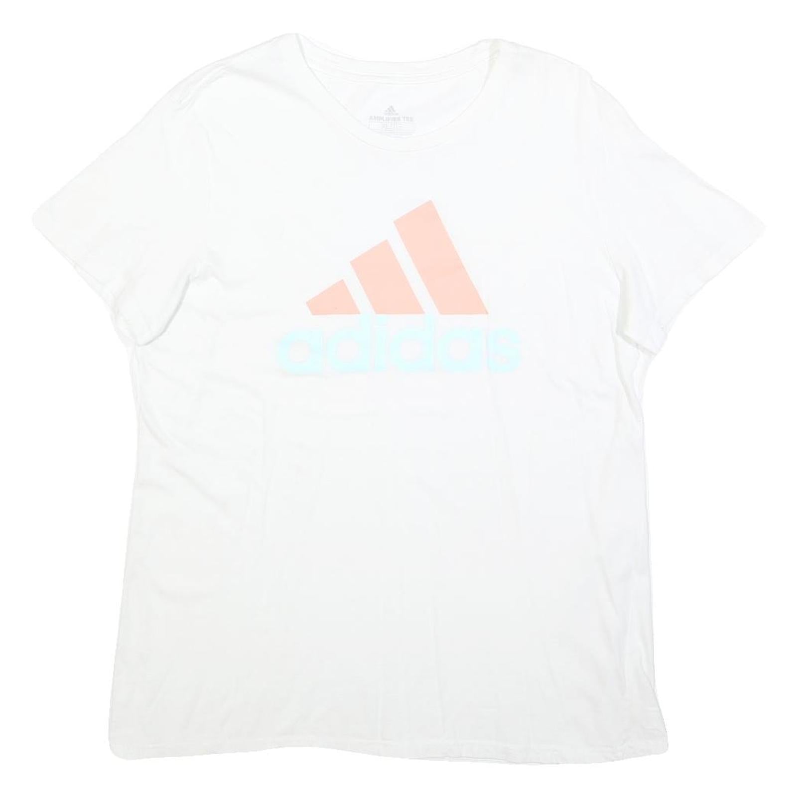 ADIDAS Womens White Pink Logo Modern T-Shirt XL Short Sleeve Crew Neck Casual