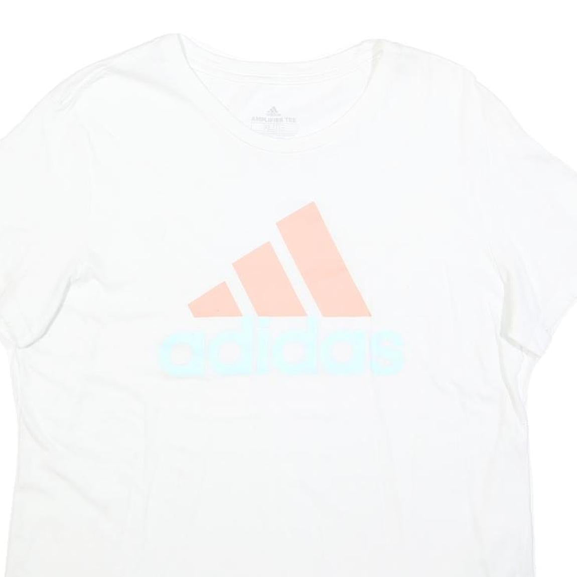 ADIDAS Womens White Pink Logo Modern T-Shirt XL Short Sleeve Crew Neck Casual