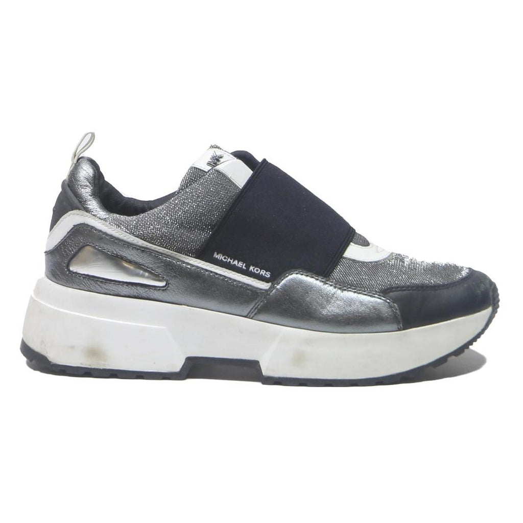 MICHAEL KORS Slip On Womens Trainers Silver Black Synthetic UK 10 Fashion