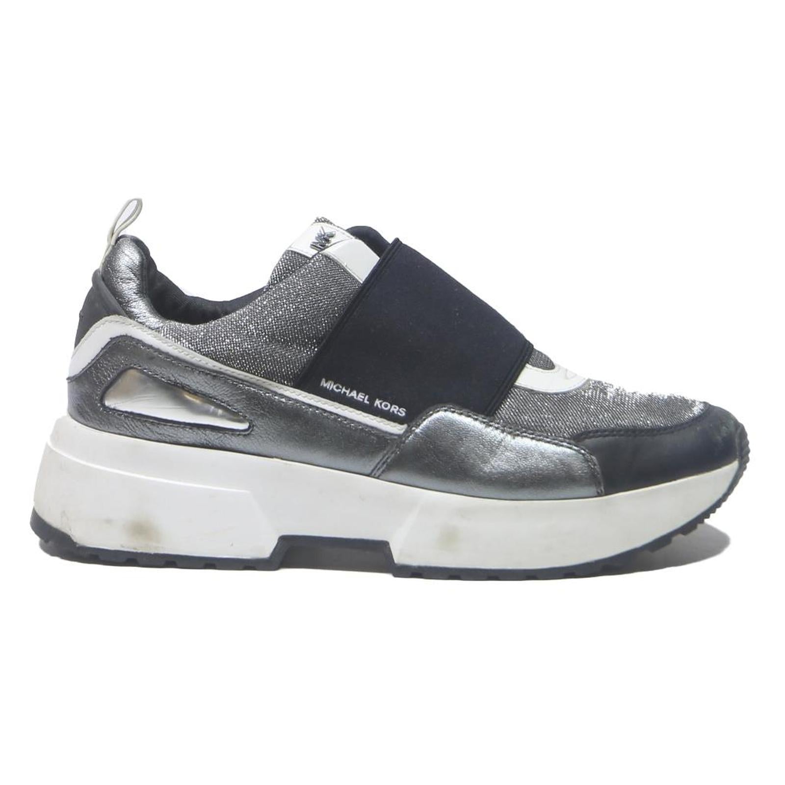 MICHAEL KORS Slip On Womens Trainers Silver Black Synthetic UK 10 Fashion