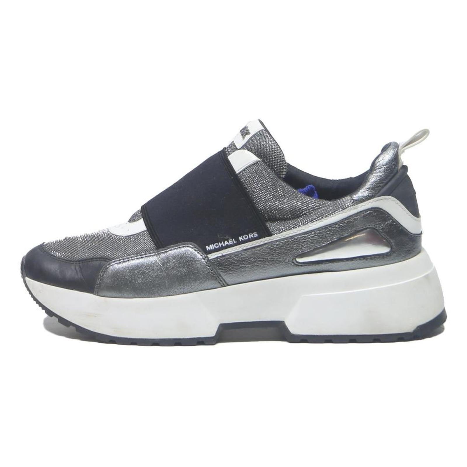 MICHAEL KORS Slip On Womens Trainers Silver Black Synthetic UK 10 Fashion