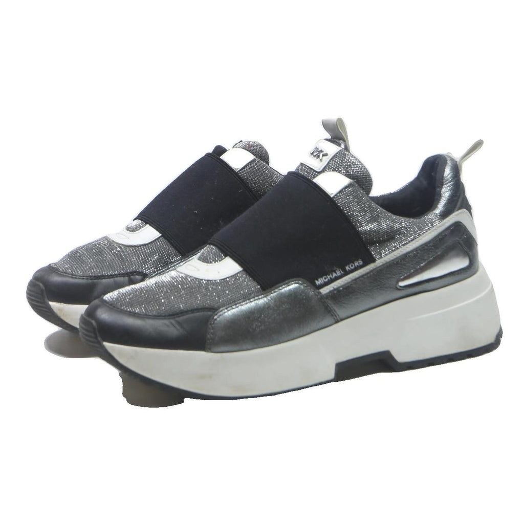 MICHAEL KORS Slip On Womens Trainers Silver Black Synthetic UK 10 Fashion