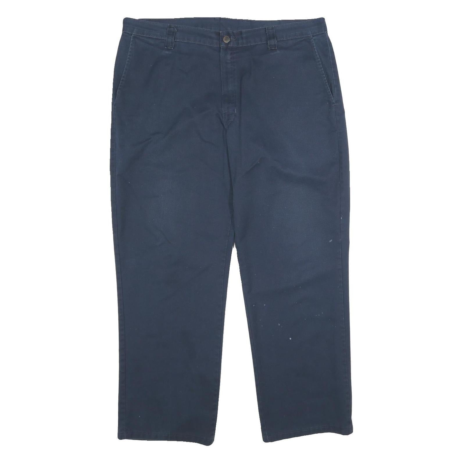 DICKIES Mens Polyester Blend Navy Regular Straight Trousers W38 L30 Workwear Zip