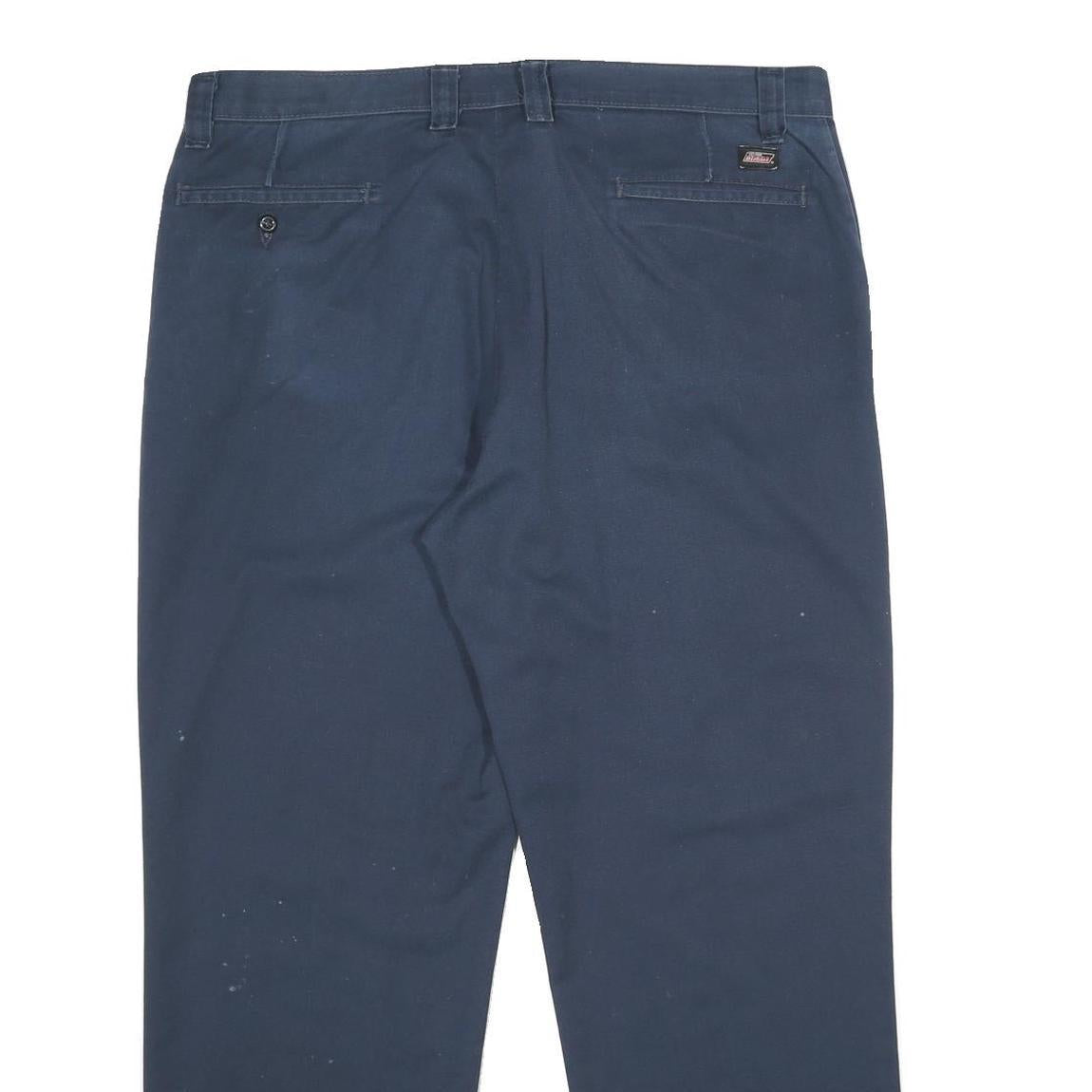 DICKIES Mens Polyester Blend Navy Regular Straight Trousers W38 L30 Workwear Zip