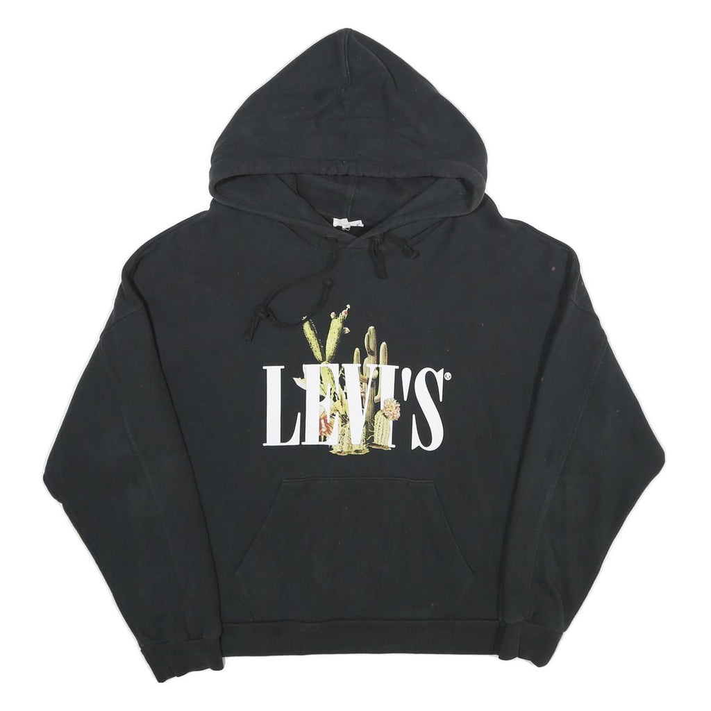 LEVI'S Womens Black Cotton Hoodie M Graphic Print Casual Pullover Sweatshirt