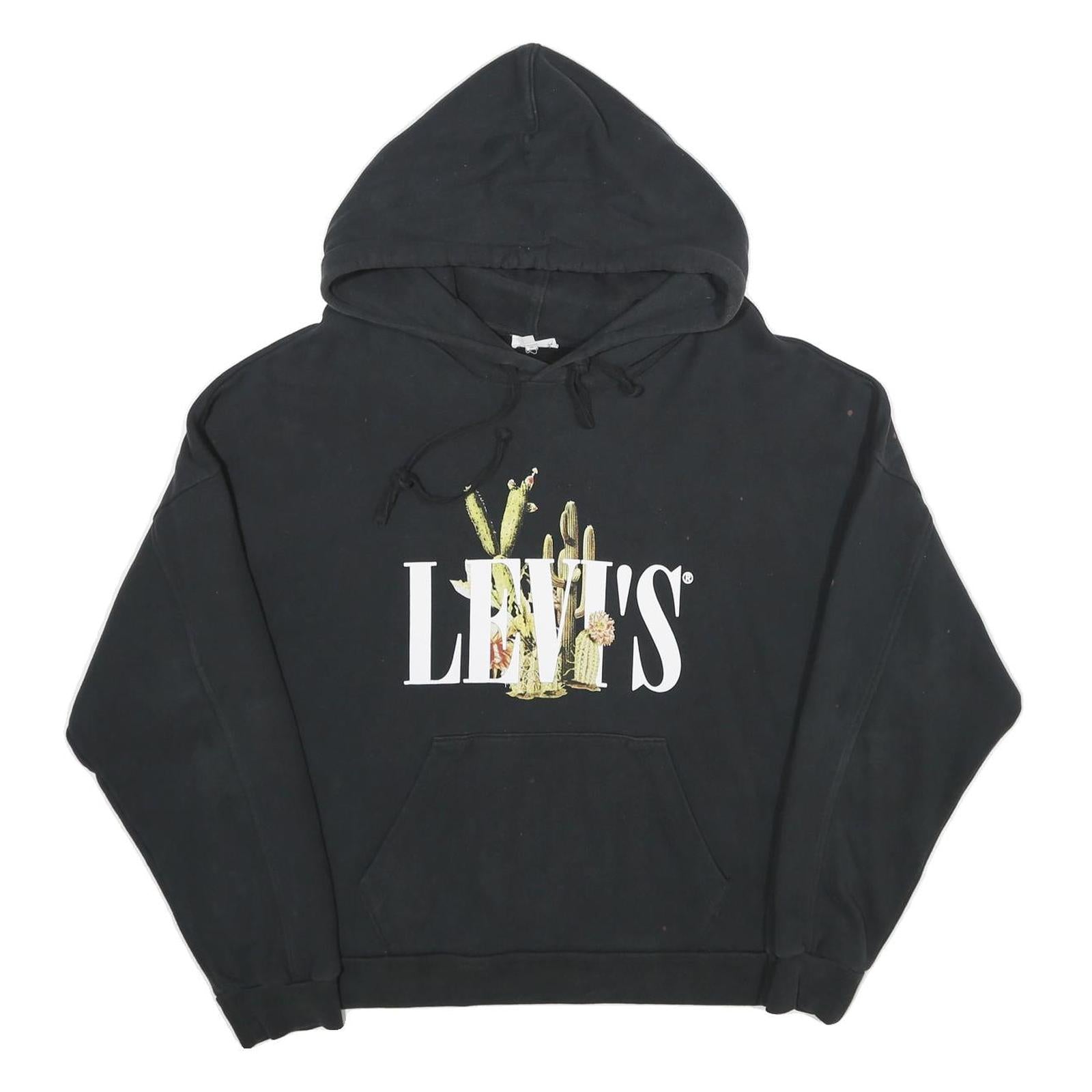 LEVI'S Womens Black Cotton Hoodie M Graphic Print Casual Pullover Sweatshirt