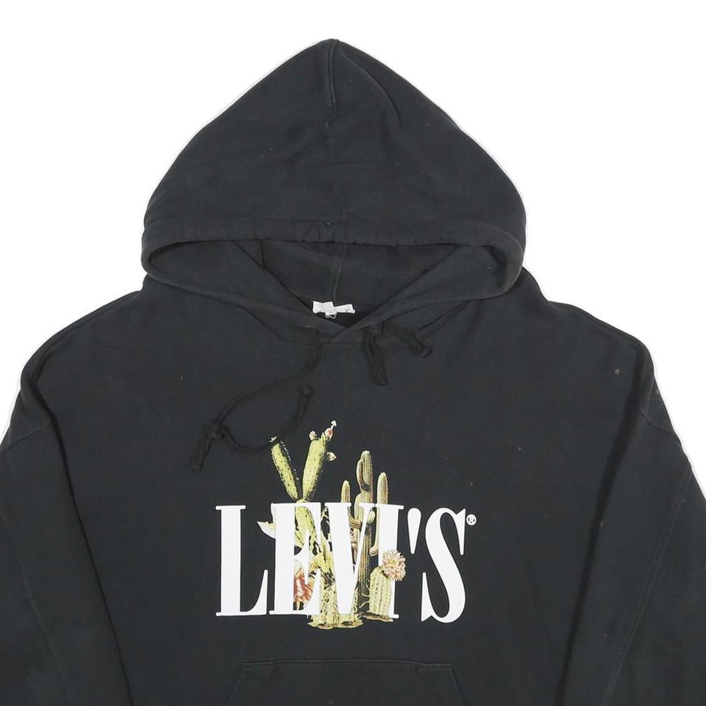 LEVI'S Womens Black Cotton Hoodie M Graphic Print Casual Pullover Sweatshirt