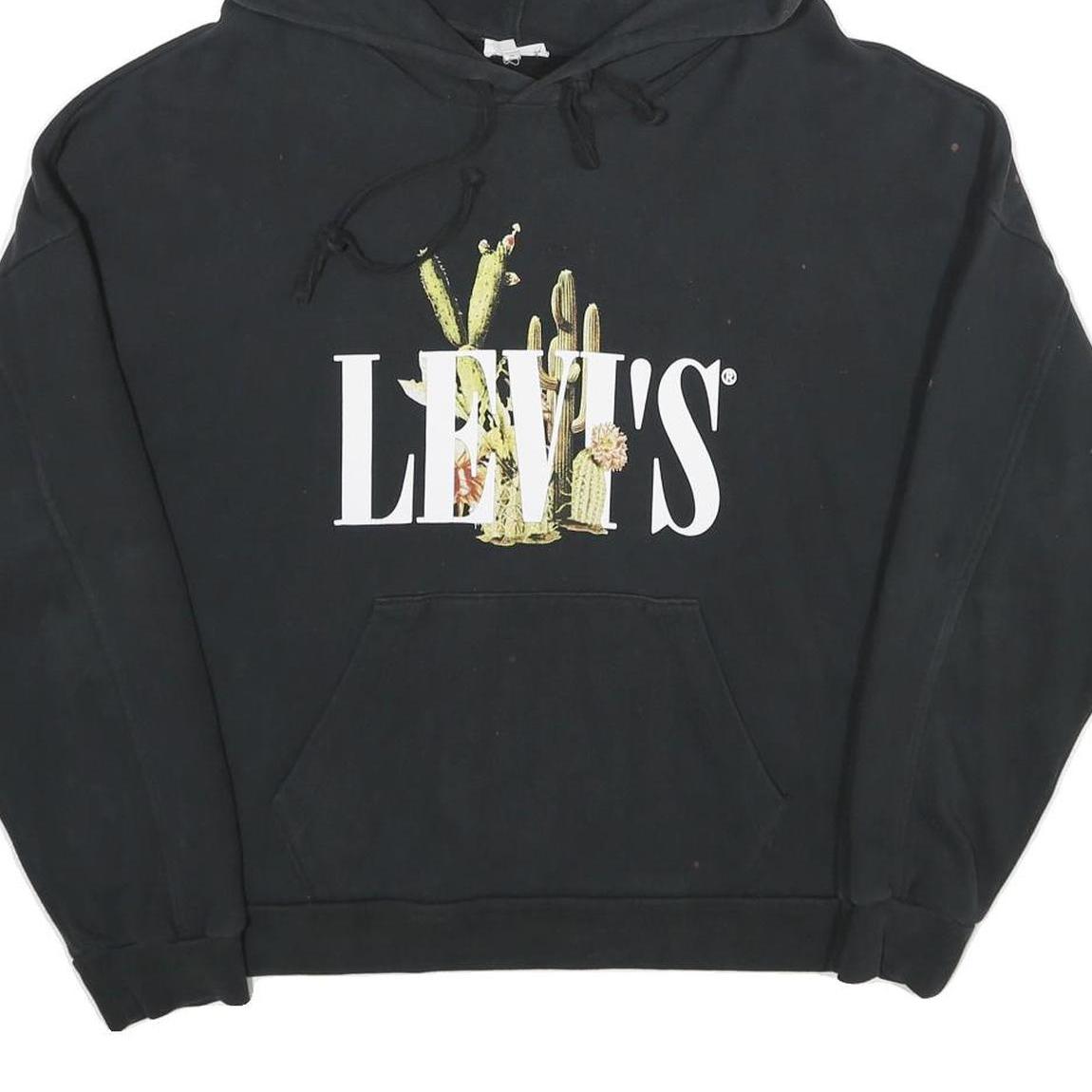 LEVI'S Womens Black Cotton Hoodie M Graphic Print Casual Pullover Sweatshirt