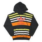ADIDAS Womens Black & Orange Striped Pullover Hoodie UK 12 Cotton Blend Casual