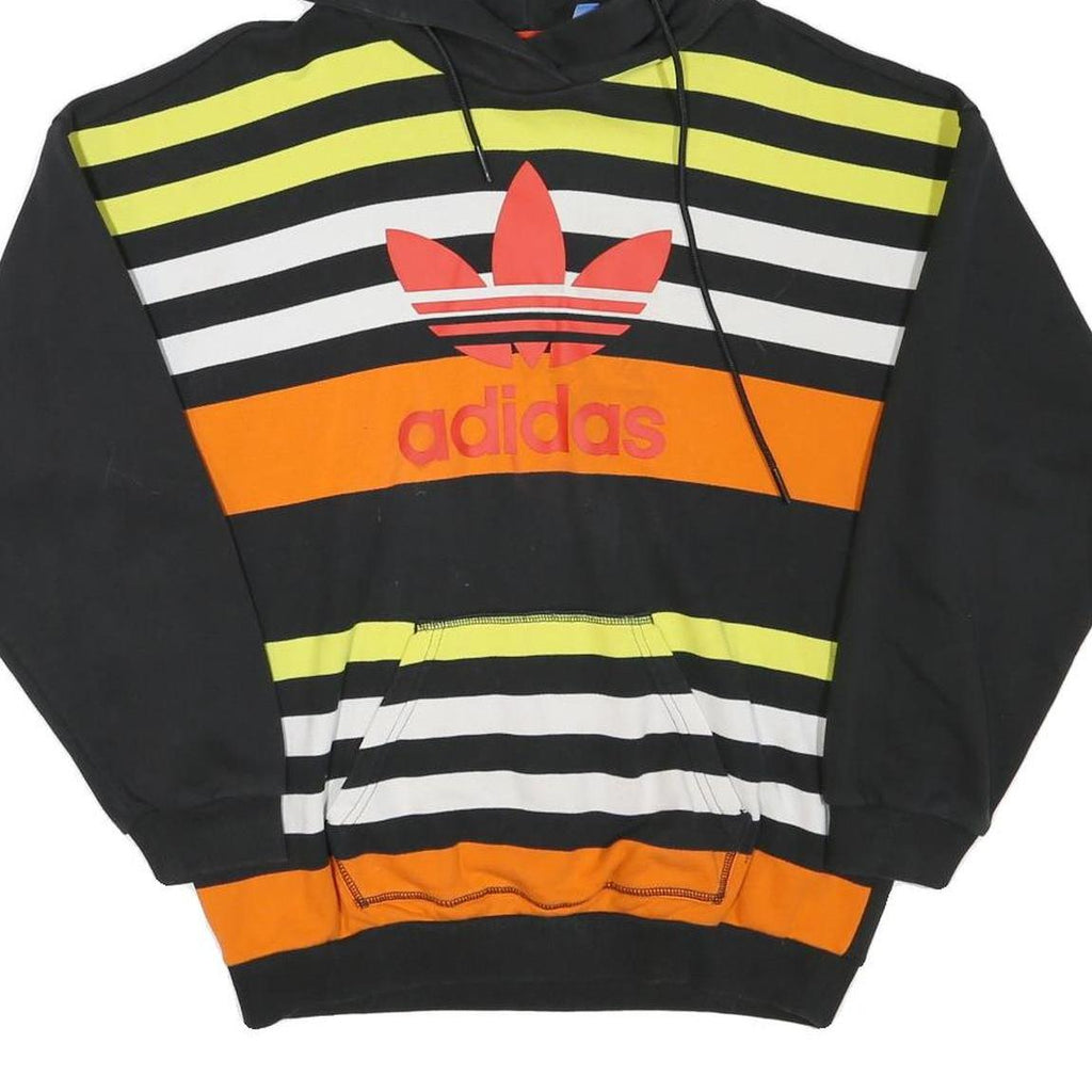 ADIDAS Womens Black & Orange Striped Pullover Hoodie UK 12 Cotton Blend Casual