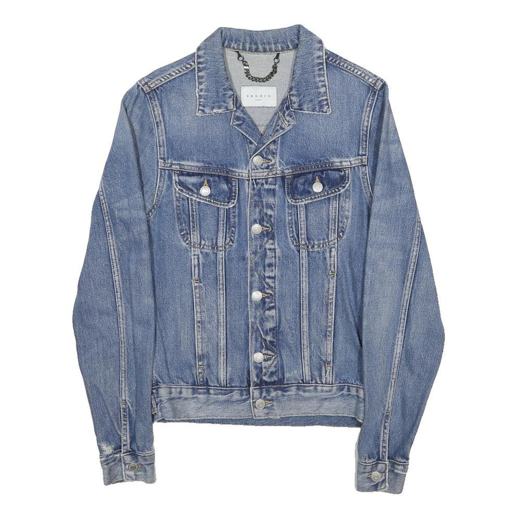 SANDRO Mens Blue Denim Cotton Button Jacket XS Classic Fit Casual Outerwear