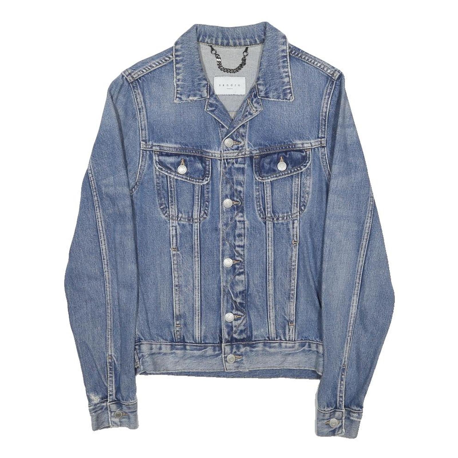SANDRO Mens Blue Denim Cotton Button Jacket XS Classic Fit Casual Outerwear