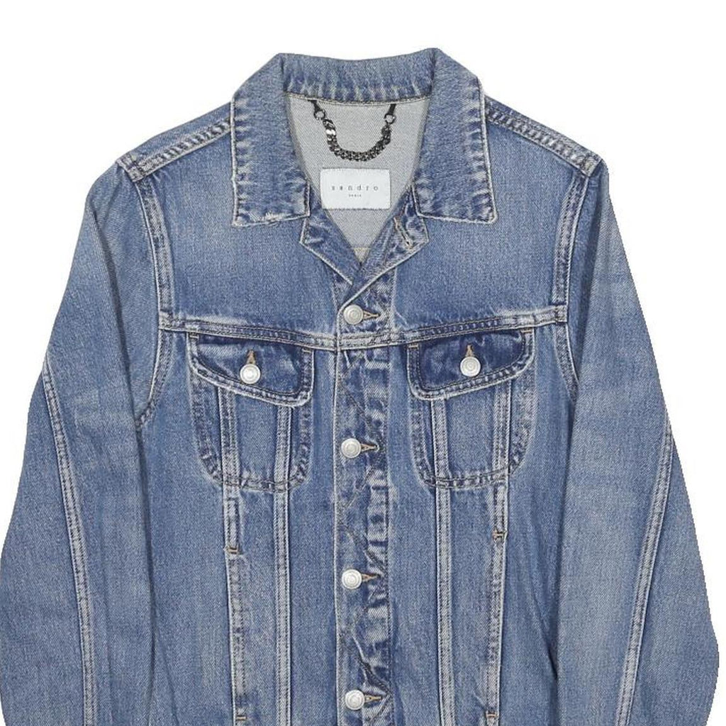 SANDRO Mens Blue Denim Cotton Button Jacket XS Classic Fit Casual Outerwear