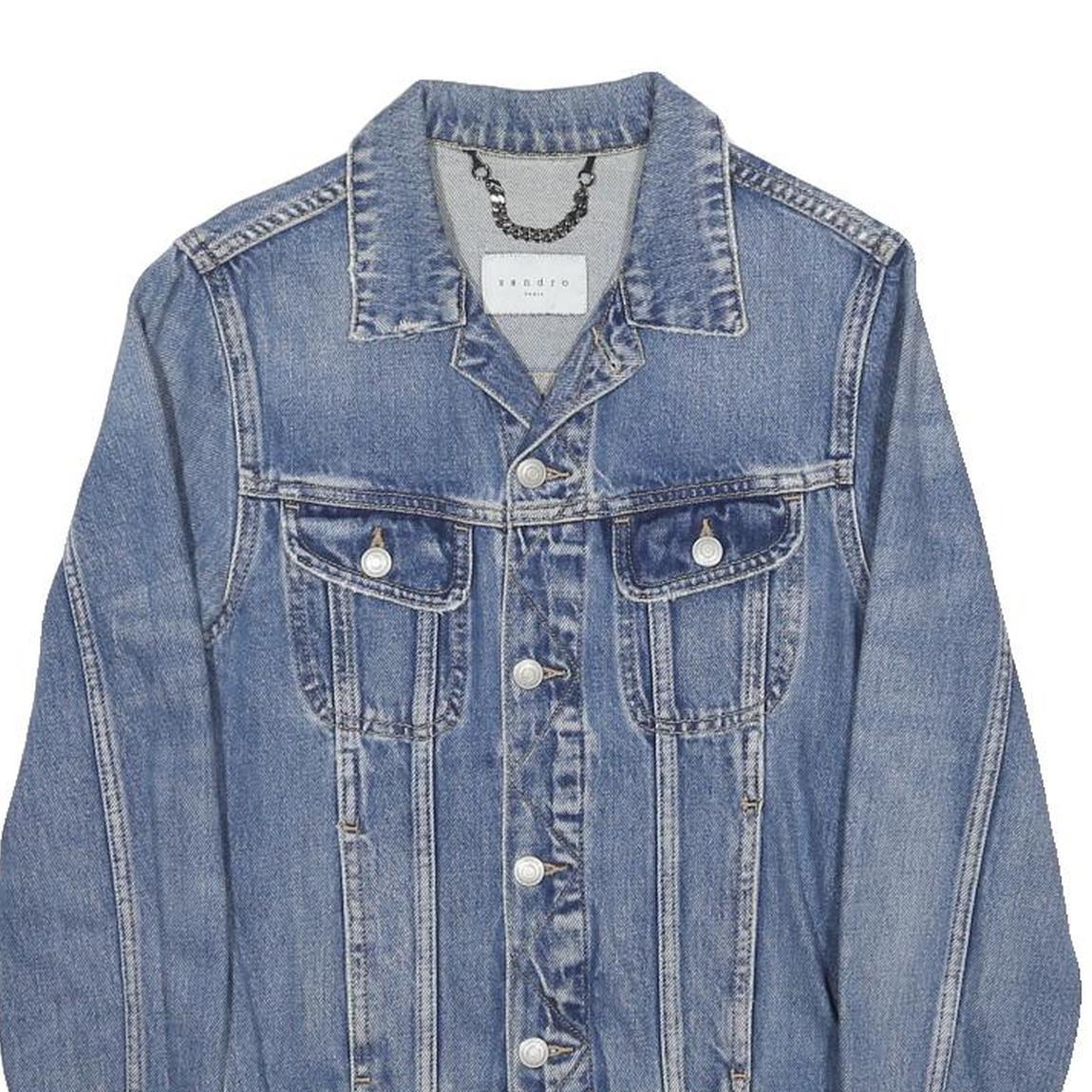 SANDRO Mens Blue Denim Cotton Button Jacket XS Classic Fit Casual Outerwear