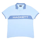 HACKETT LONDON Mens Blue & Sky Blue Cotton Polo Shirt XL Logo Number 1 Casual
