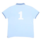 HACKETT LONDON Mens Blue & Sky Blue Cotton Polo Shirt XL Logo Number 1 Casual