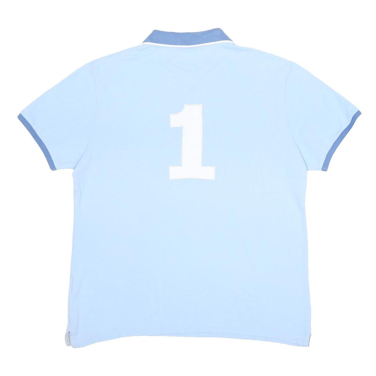 HACKETT LONDON Mens Blue & Sky Blue Cotton Polo Shirt XL Logo Number 1 Casual