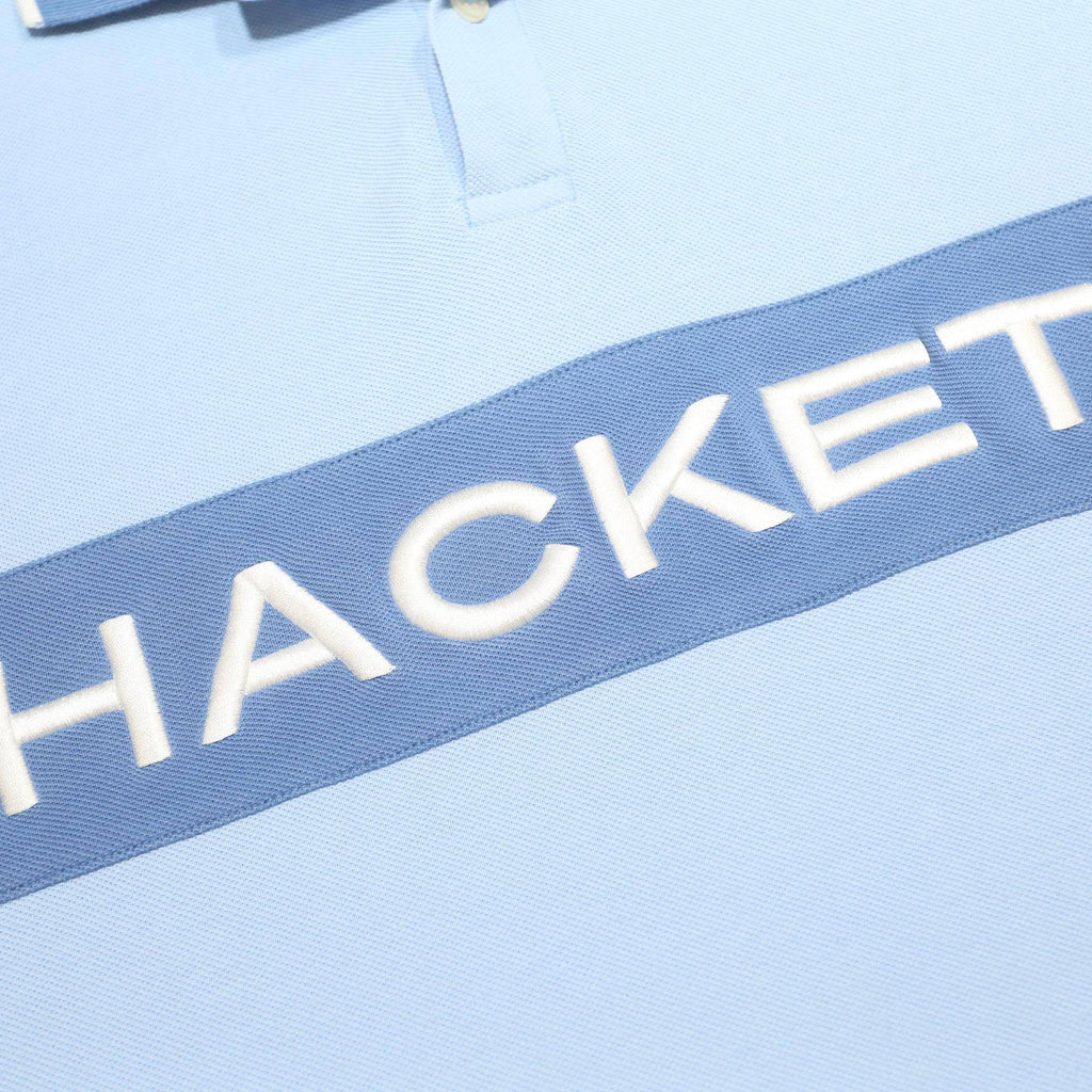 HACKETT LONDON Mens Blue & Sky Blue Cotton Polo Shirt XL Logo Number 1 Casual