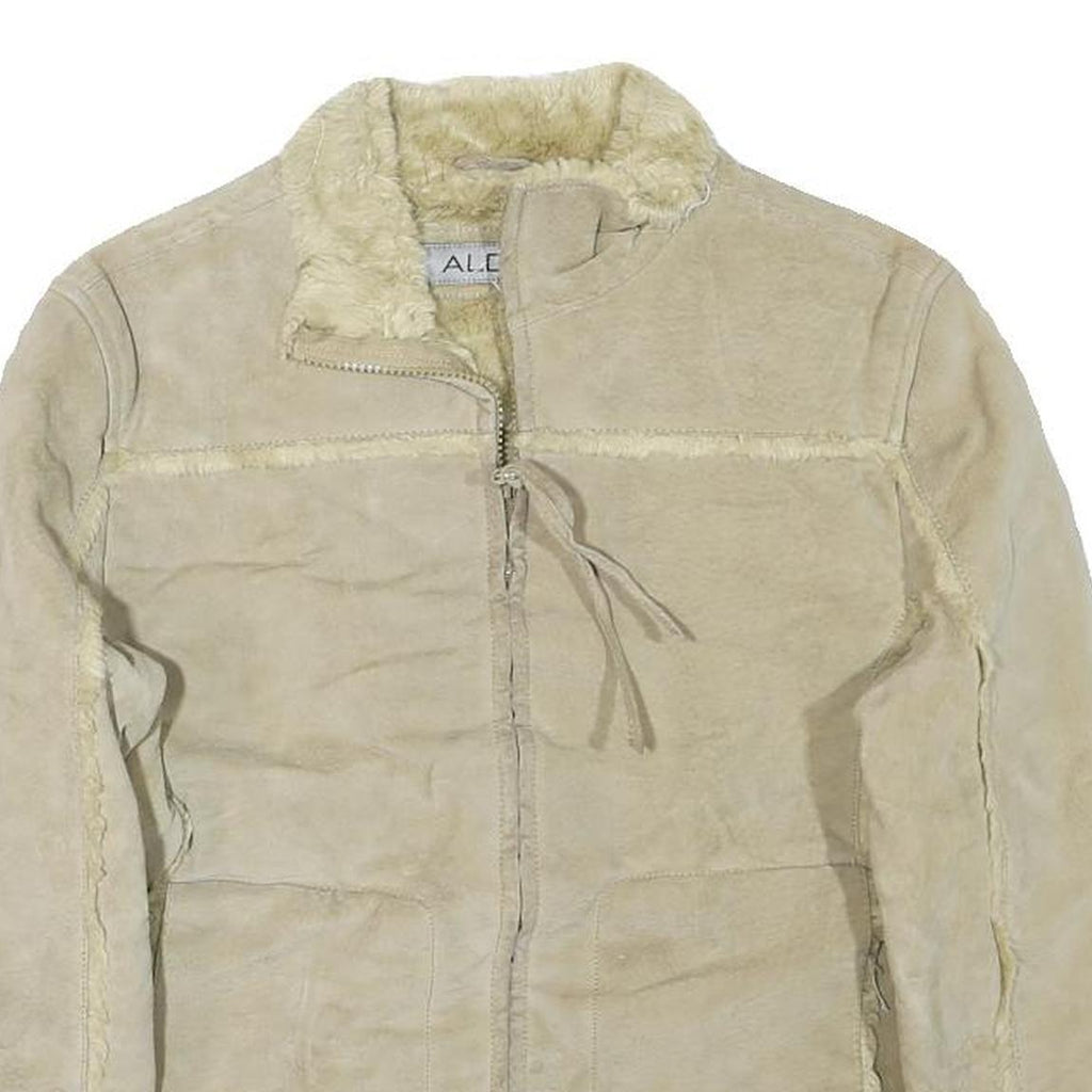 ALDO Womens Beige Leather Jacket M Shearling Zip Front Casual