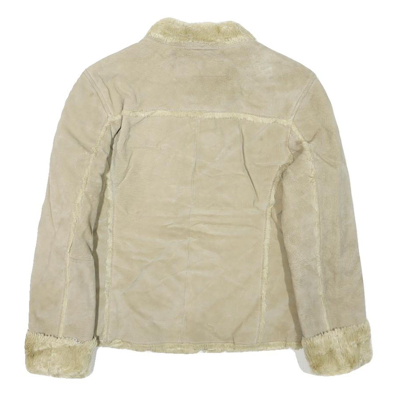 ALDO Womens Beige Leather Jacket M Shearling Zip Front Casual