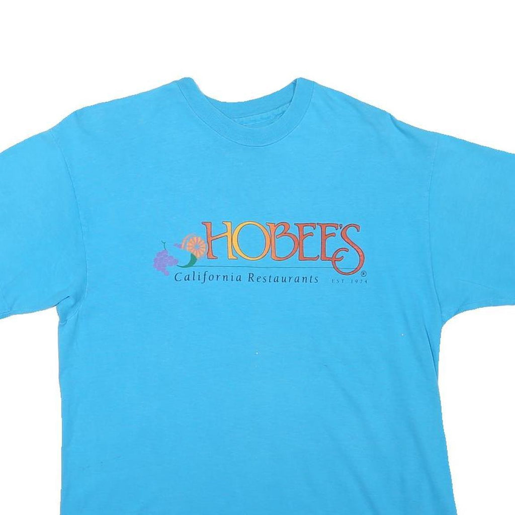 Mens Blue Hobee's California Restaurants Graphic T-Shirt M Crew Neck Short