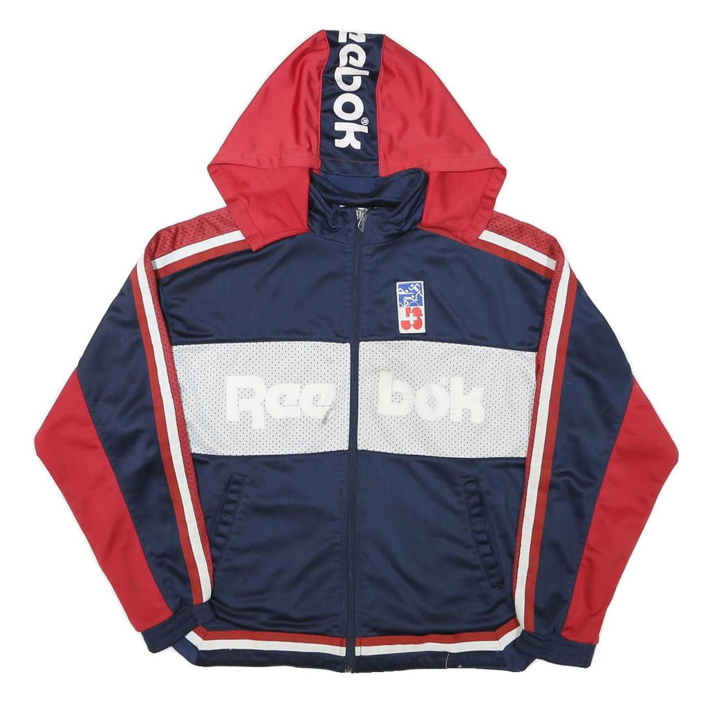 REEBOK Womens Navy & Red Graphic Pullover Hoodie XL Zip Sports Sweatshirt