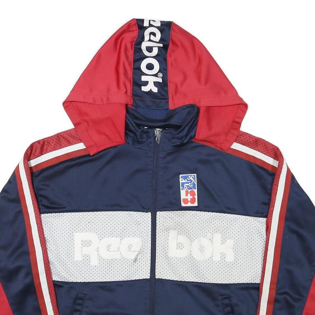 REEBOK Womens Navy & Red Graphic Pullover Hoodie XL Zip Sports Sweatshirt