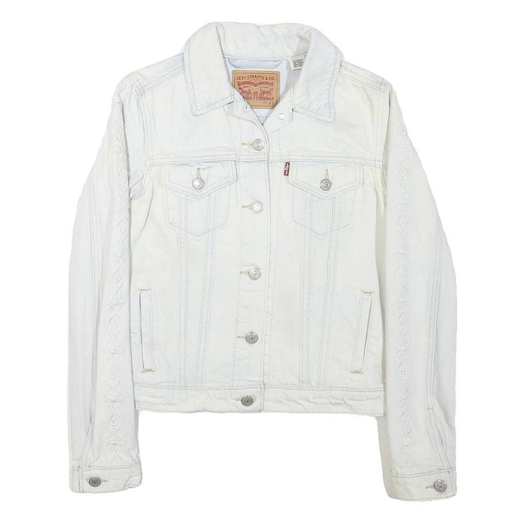 LEVI'S Womens White Cotton Blend Denim Jacket XS Button Plain Stylish