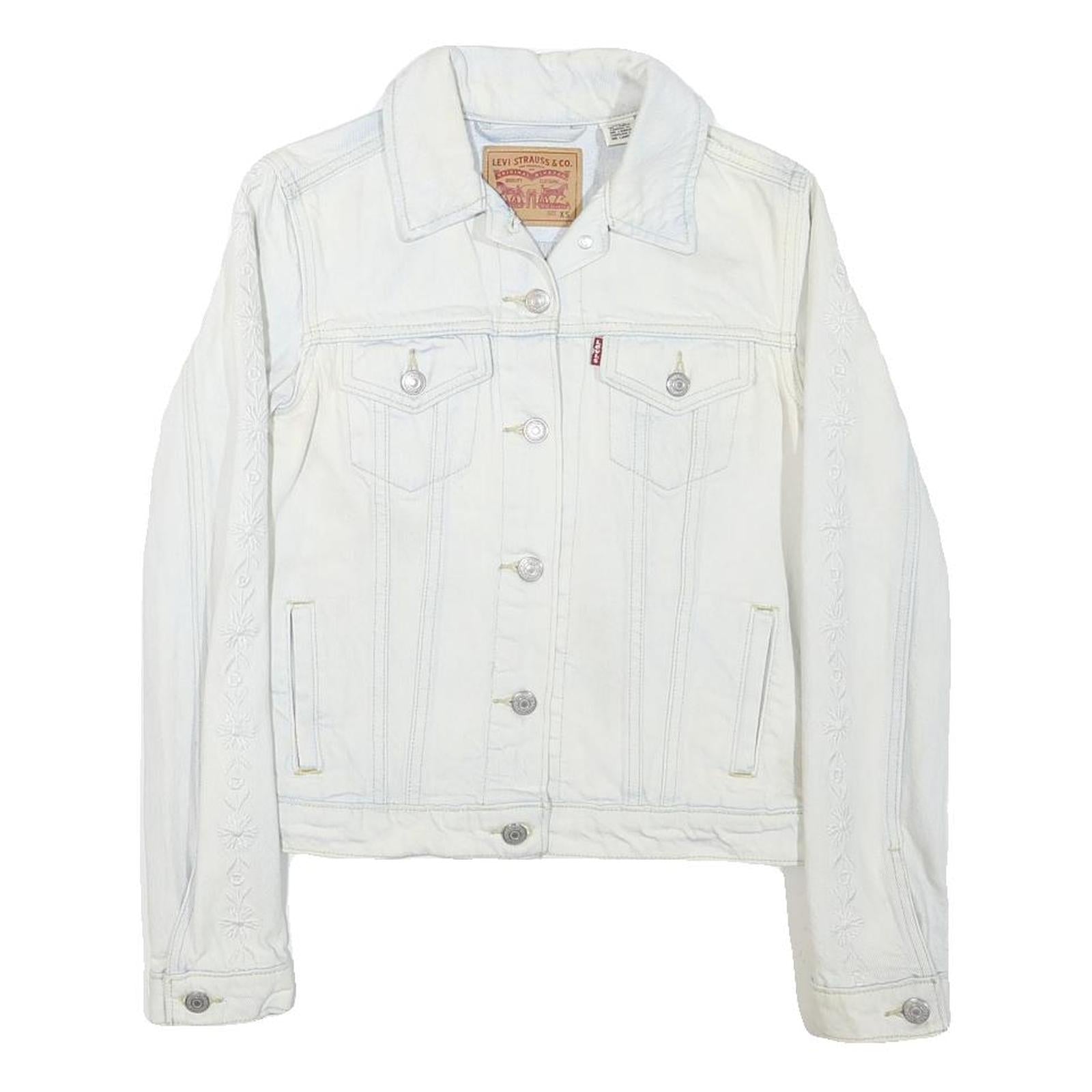 LEVI'S Womens White Cotton Blend Denim Jacket XS Button Plain Stylish