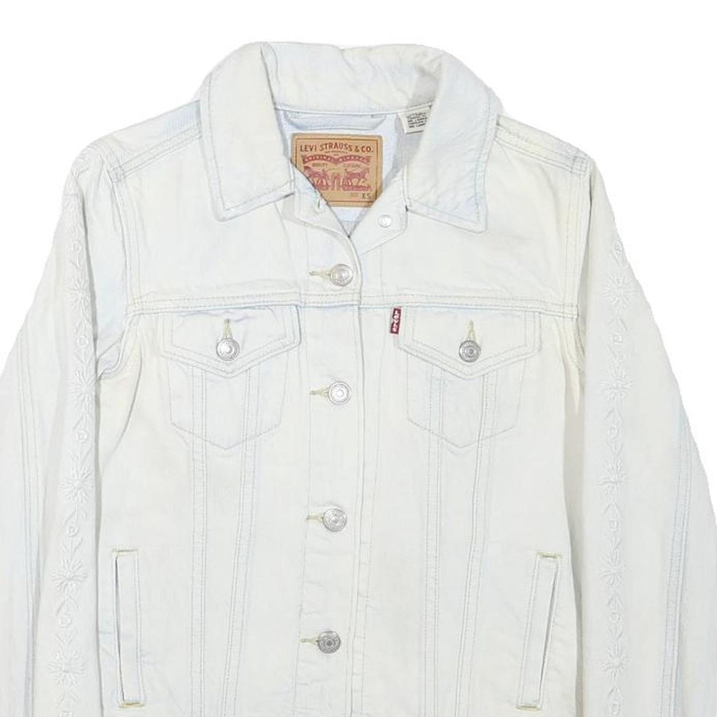LEVI'S Womens White Cotton Blend Denim Jacket XS Button Plain Stylish