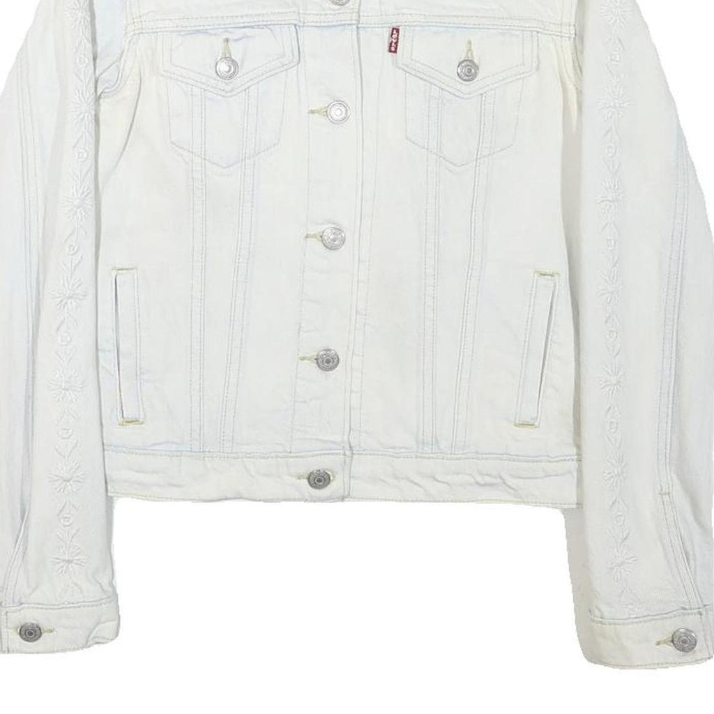 LEVI'S Womens White Cotton Blend Denim Jacket XS Button Plain Stylish