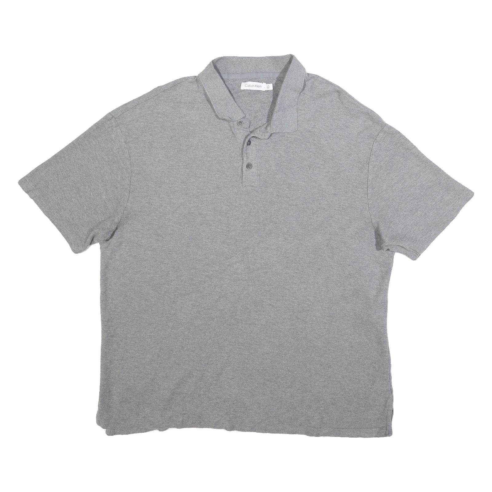 CALVIN KLEIN Mens Grey Short Sleeve Plain Polo Shirt L Classic Cotton Blend